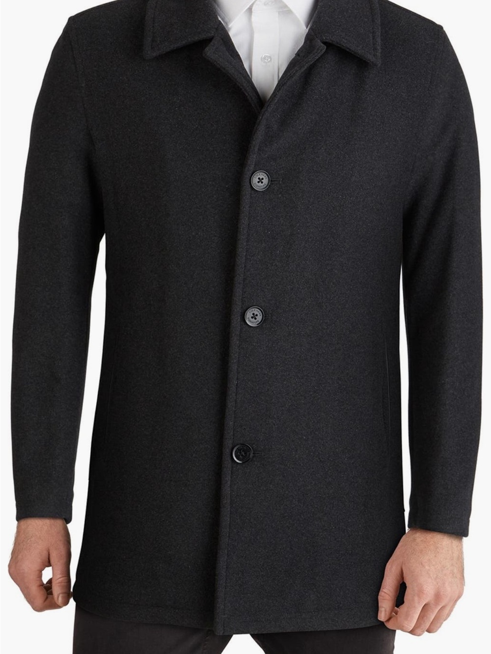 Cole Haan Men's Black Single-Breasted Wool Pea Coat